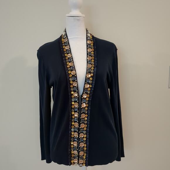 Tory Burch Women's M Navy Blue Cardigan Sweater Embellished Rhinestones Rare - Picture 1 of 13